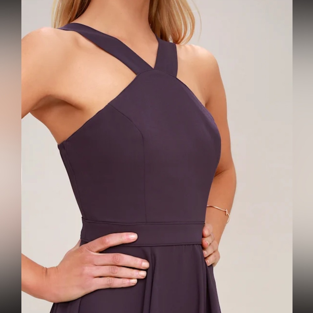 NWOT**** Lulus Forevermore Dusty Purple Halter Sleeveless Skater Dress - Picture 7 of 7